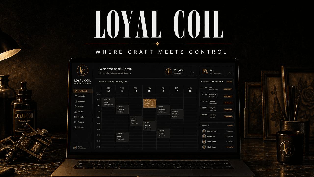 Loyal Coil studio management software on laptop